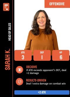 Cardworks Bold card style example, Sarah K., Head of Sales