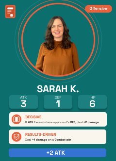 Cardworks Playful card style example, Sarah K., Head of Sales