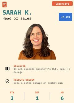 Cardworks Professional card style example, Sarah K., Head of Sales